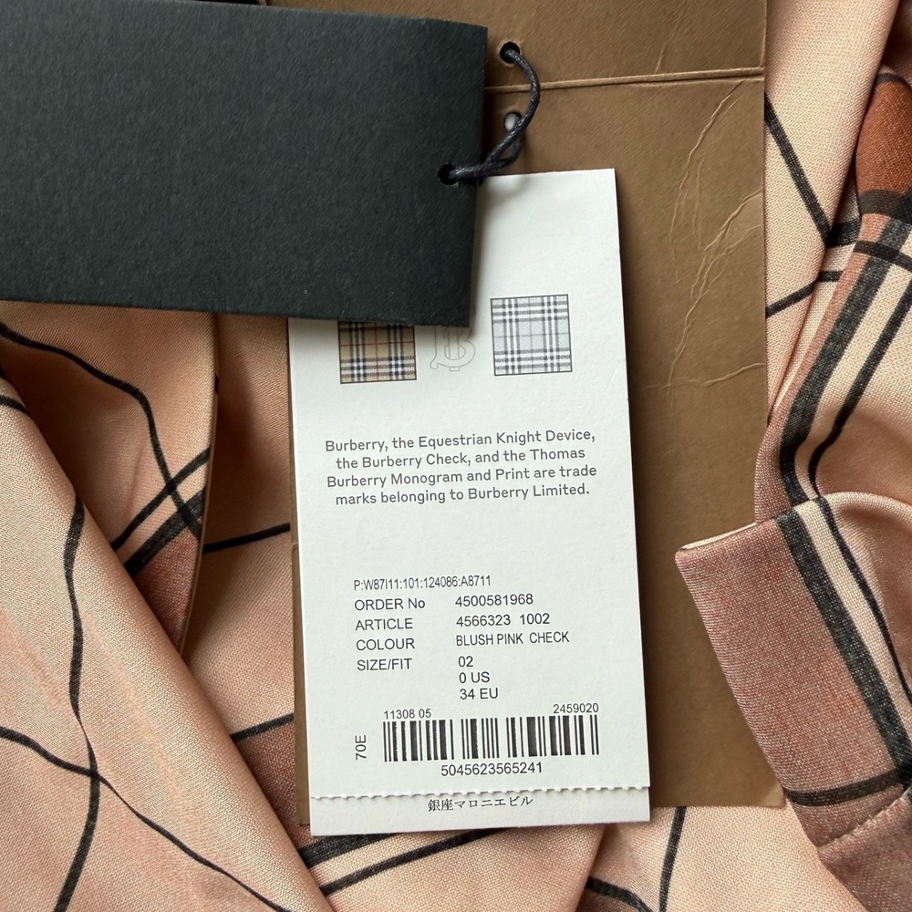NWT Burberry Blush Pink Check Drape Sleeve Shirt Size 0 US - Picture 12 of 13